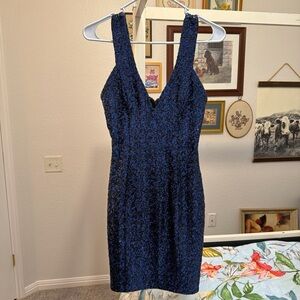 Navy Blue Dress the Population Sequin Mini Dress
